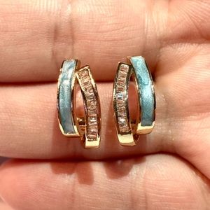 Elegant Diamond & Blue Enamel Gold Stud Earrings